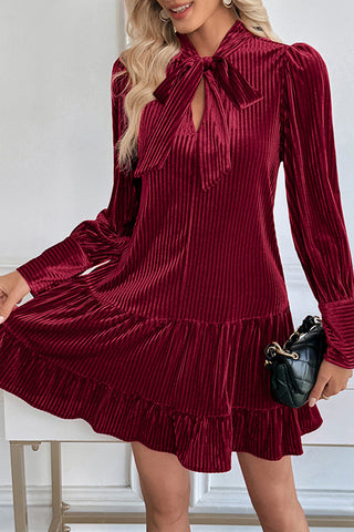 Bow-Tie Pleated Casual Dress