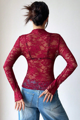 Sheer Lace Long Sleeve Blouse