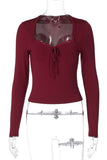 Elegant Lace Trim Long Sleeve Top