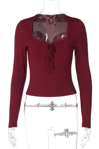 Elegant Lace Trim Long Sleeve Top