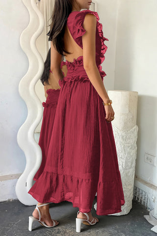 Ruffle-Trim V-Neck Maxi Dress