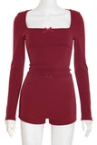 Square Neck Long-Sleeve and Shorts Set