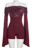 Off-Shoulder Romper with Flared Sleeves