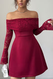 Off-Shoulder Lace Sleeve Night Out Dress