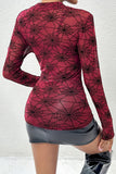 Sheer Mock Neck Web Pattern Top