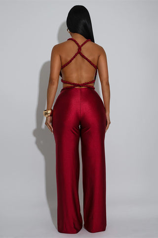 Elegant Tie-Front Jumpsuit with Rosette Accents