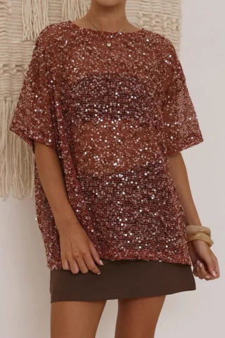 Sequined Mesh T-Shirt