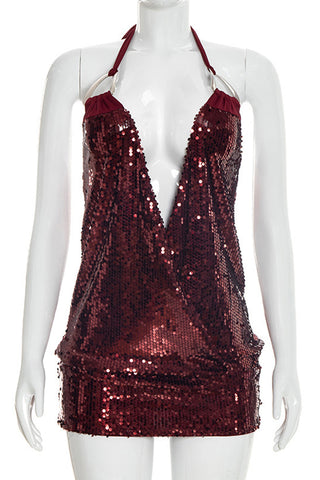 Plunging Sequin Night Out Dress