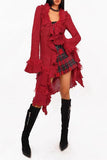 Ruffled Hem Cardigan with Flared Cuffs