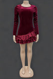 Ruffle Hem Long-Sleeve Casual Dress