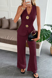 Chic Sleeveless Buttoned Pants Set