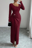 Elegant Long-Sleeve Asymmetrical Dress