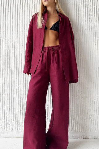 Classic Button-Front Shirt and Pant Set