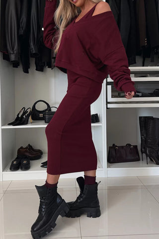 Off-Shoulder Skirt Set with Crop Top