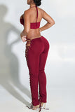 Eyelet Lace-Up Crop Top and Pants Set