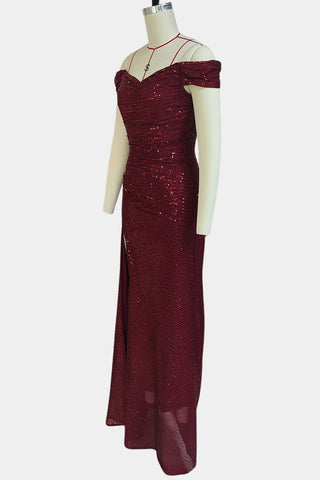 Off-Shoulder Ruched Gown with Slit