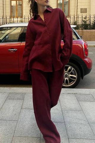 Classic Button-Front Shirt and Pant Set