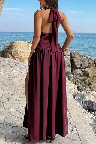Elegant Halter Maxi Dress with Slit