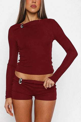 Asymmetric Button-Detail Short Set