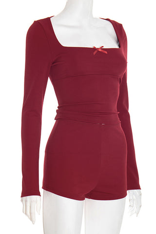 Square Neck Long-Sleeve and Shorts Set