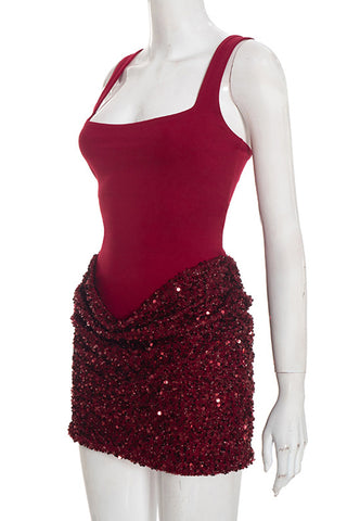 Sparkly Square-Neck Mini Dress