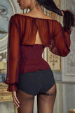 Sheer Sleeve Corset-Style Top