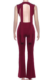 Plunge V-Neck Jumpsuit with Keyhole Detail