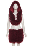 Fluffy Hooded Skirt Set