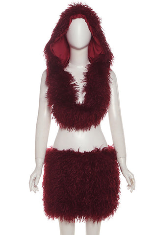 Fluffy Hooded Skirt Set