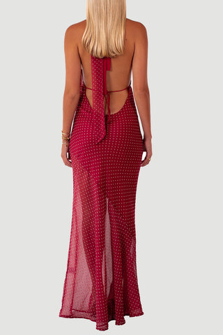 Halter Neck Polka Dot Maxi Dress