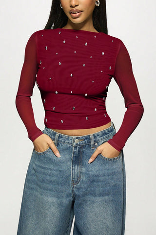 Embellished Sheer Sleeve Blouse