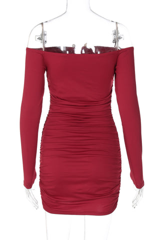 Off-Shoulder Ruched Mini Evening Dress