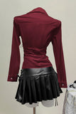 Lace-Up Front Long Sleeve Blouse