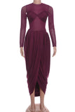 Draped Long-Sleeve Evening Dress