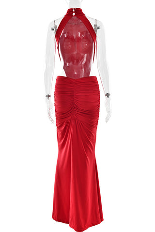 Ruched High-Neck Evening Gown
