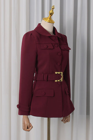 Buttoned Blazer with Waist Belt
