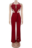 Elegant Tie-Front Jumpsuit with Rosette Accents