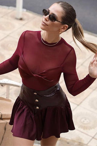 Long Sleeve Mesh Bodysuit with Bow