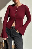 Button-Front Ribbed Cardigan