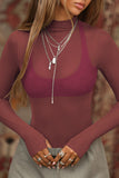 Sheer Long-Sleeve Mesh Blouse