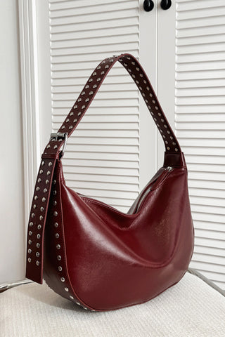 Studded Shoulder Bag with Zipper Closure