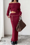 Off-Shoulder Knit Skirt Set