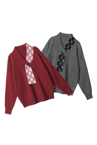 V-Neck Patterned Detail Sweater