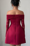 Off-Shoulder Lace Sleeve Night Out Dress