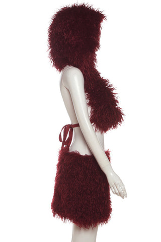 Fluffy Hooded Skirt Set