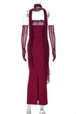 Strapless Evening Dress with Halter Neck