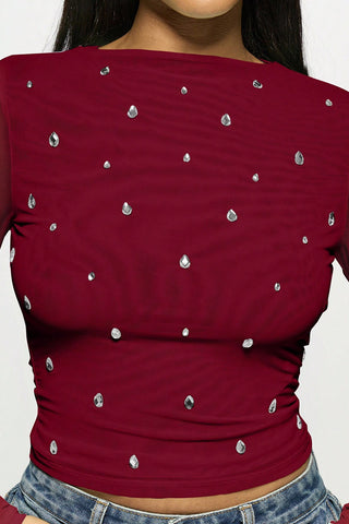 Embellished Sheer Sleeve Blouse