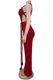 Elegant Tie-Front Jumpsuit with Rosette Accents