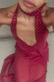 Halter Neck Polka Dot Maxi Dress