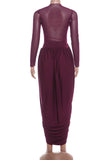 Draped Long-Sleeve Evening Dress